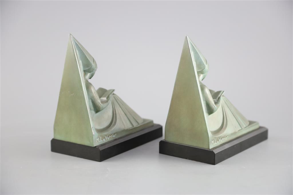 Max le Verrier. A pair of Art Deco patinated bronze bookends, height 6.75in.